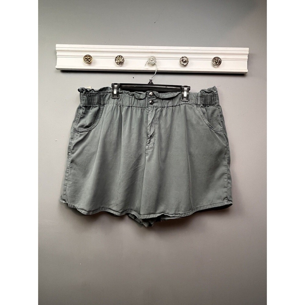 Wonderly Shorts Womens 24W Green Paperbag Waist Tencel Cotton Casual High Rise